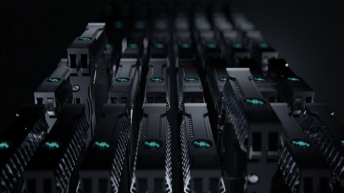 Vast mining farm with rows of high-performance mining rigs